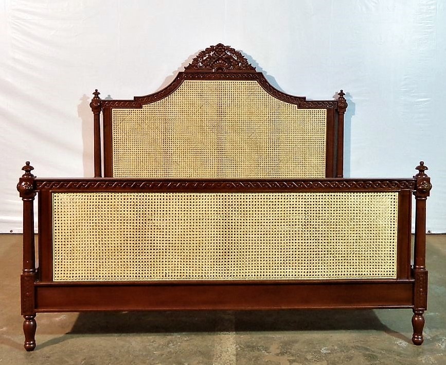 Rattan Bed French Country Style, Mohogany And Natural