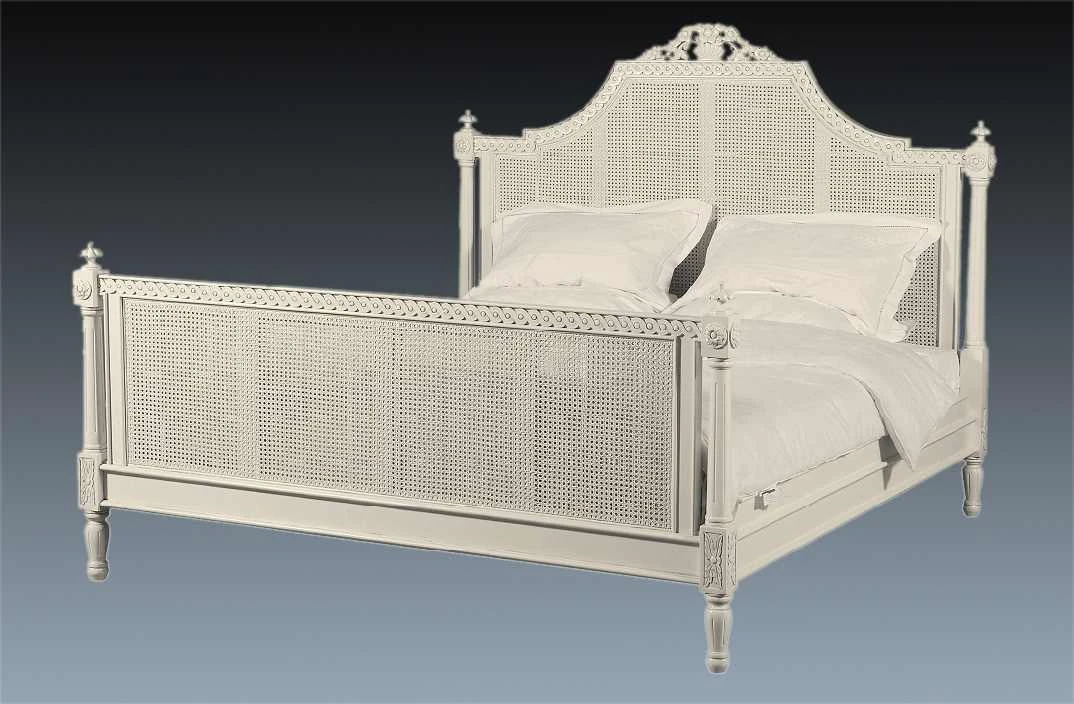 Rattan Bed French Country Style, Ivory