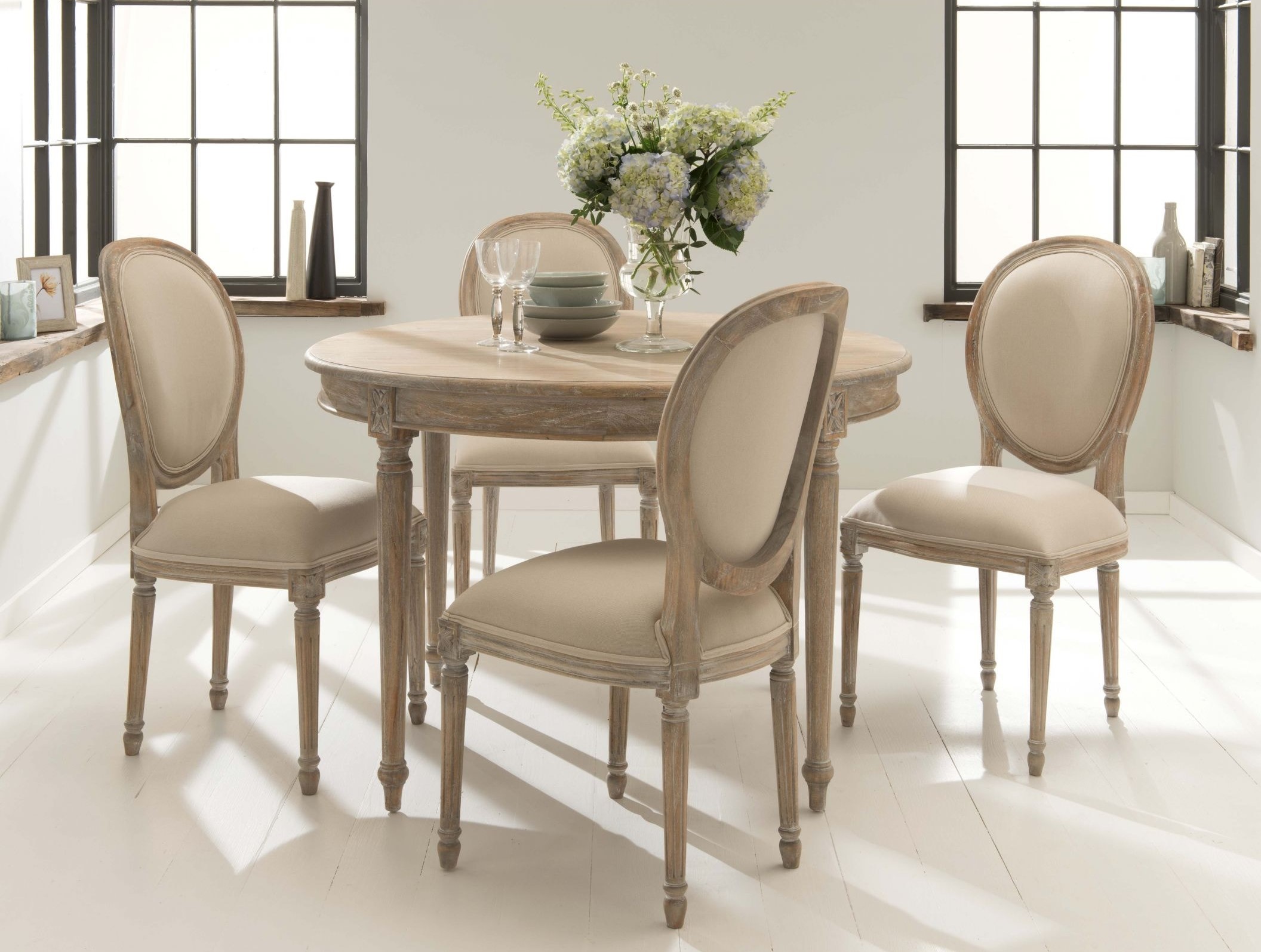 Round Limewash Dining Table and Chair Set