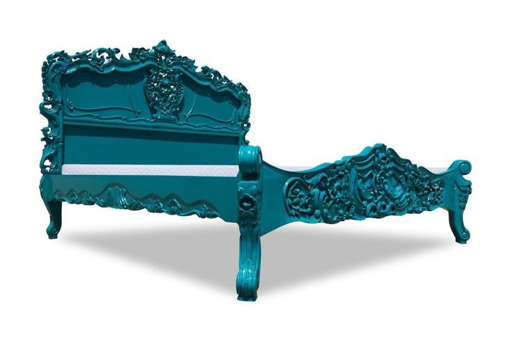 Rococo Carved Bed, Aqua Antique