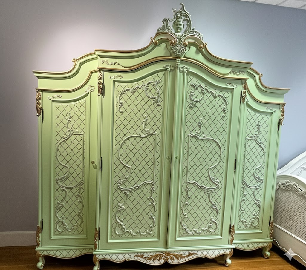 Marie Antoinette Armoire Light Green and Gold