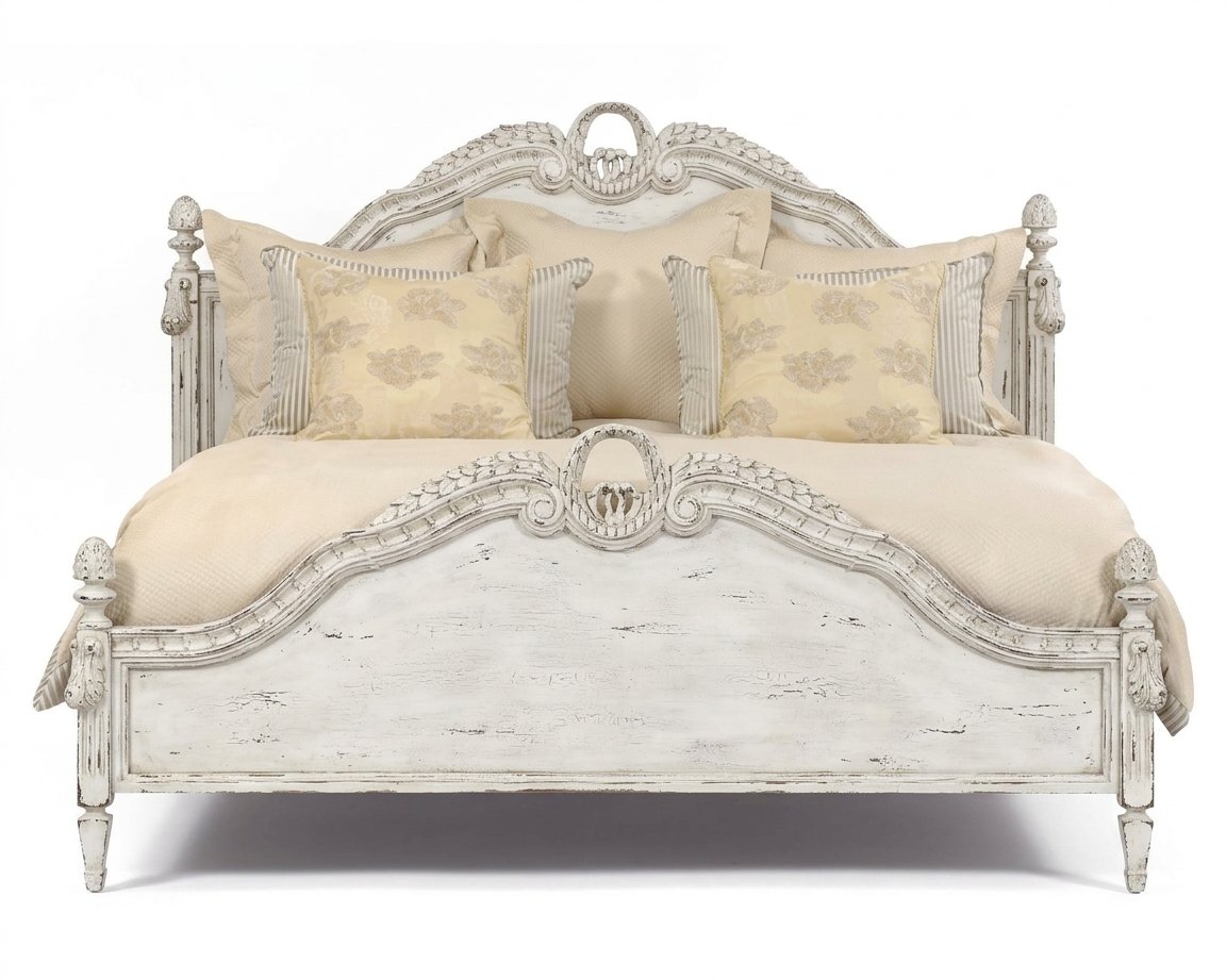 BORDEAUX WOODEN PLATFORM BED DISTRESSED WHITE