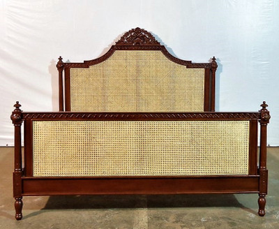 Elegance French Rattan Bed Frame, Cane Bed Frame Solid Mahogany 4'6 5' 6'  B005