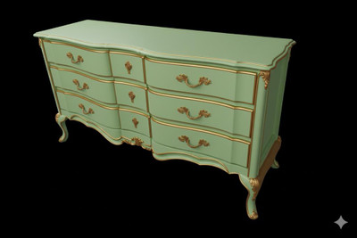 WIDE GREEN AND GOLD FRENCH DRESSER