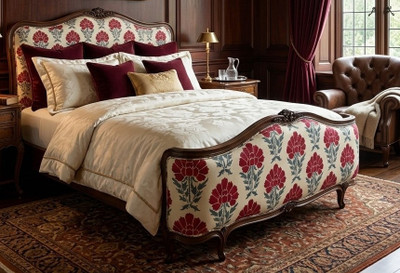 French Corbeille King Bed in Garnet & Walnut