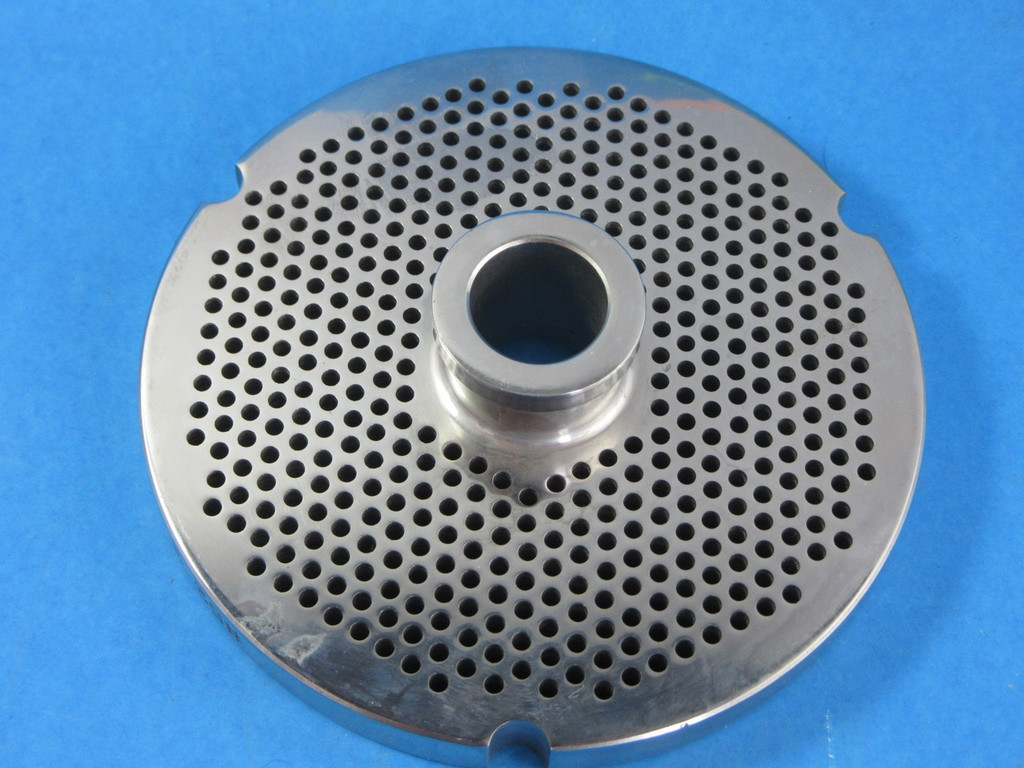 #52 stainless steel plate with hub.  1/8" fine grind holes