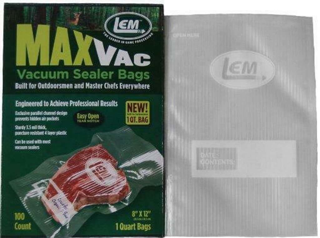  100 ct  LEM Vacuum seal bags.  8 x 12" size.  Quart Size.  FREE SHIPPING