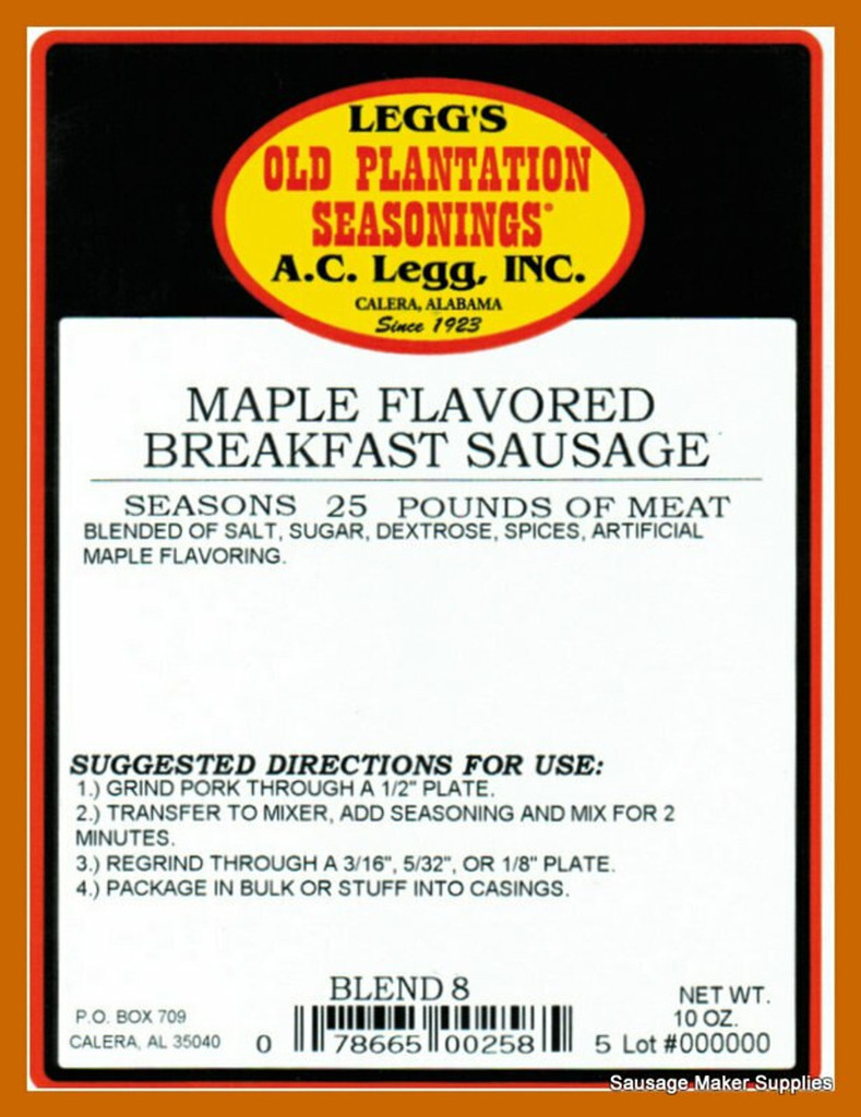 CASE PRICE A C Legg Blend #8 MAPLE Breakfast Sausage Seasoning for 600 lbs