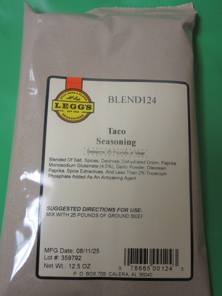 CASE PRICE Legg's TACO SEASONING for 600 Lbs of meat.  Venison Pork Elk Beef