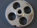 #12 x 3/4" holes.  Stainless steel meat grinder plate