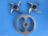 #12 Stainless Meat Grinder Sausage Stuffing Stuffer Kidney Plate & 2 Knives