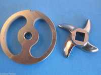 #12 Stainless Meat Grinder Sausage Stuffing Stuffer Kidney Plate & 2 Knives