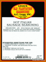 *SALE*  CASE PRICE of HOT ITALIAN Sausage Seasoning for 600 Lbs of Links or Ground   *Favorite Recipe*