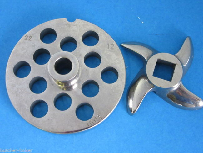 22 x 1/2" w/ HUB S/S Meat Grinder Plate & KNIFE for Hobart Weston LEM