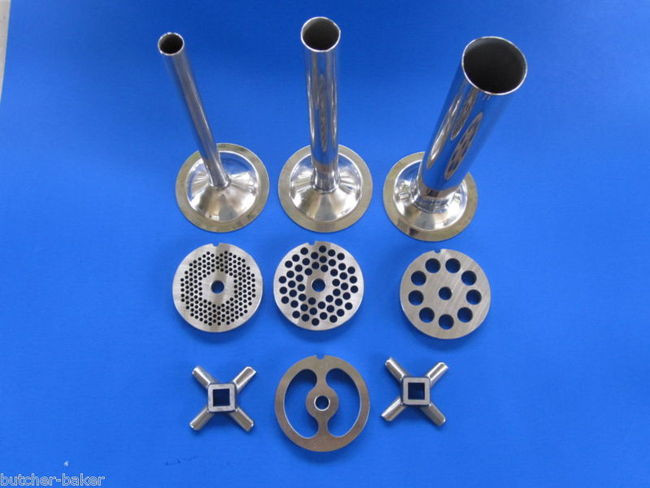 Meat Grinder Sausage Stuffing Stuffer 9 pc. Tube Plates Smokehouse Chef