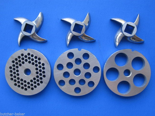 6 pc SET Meat Grinder Disc 3 Plates 3 Knifes Hobart etc Smokehouse Chef