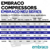 Embraco NT6217Z Refrigeration Compressor R134a – 1173W Capacity – High Output – NEU Series - Table