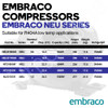 Embraco NEU2178GK Low Temperature Compressor R404A – 753W at –25°C – NEU Series - Table