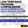 Secop GS34CLX Low/Medium Back Pressure Compressor R404A – 1½ HP – 220–240V – LBP/MBP - Table