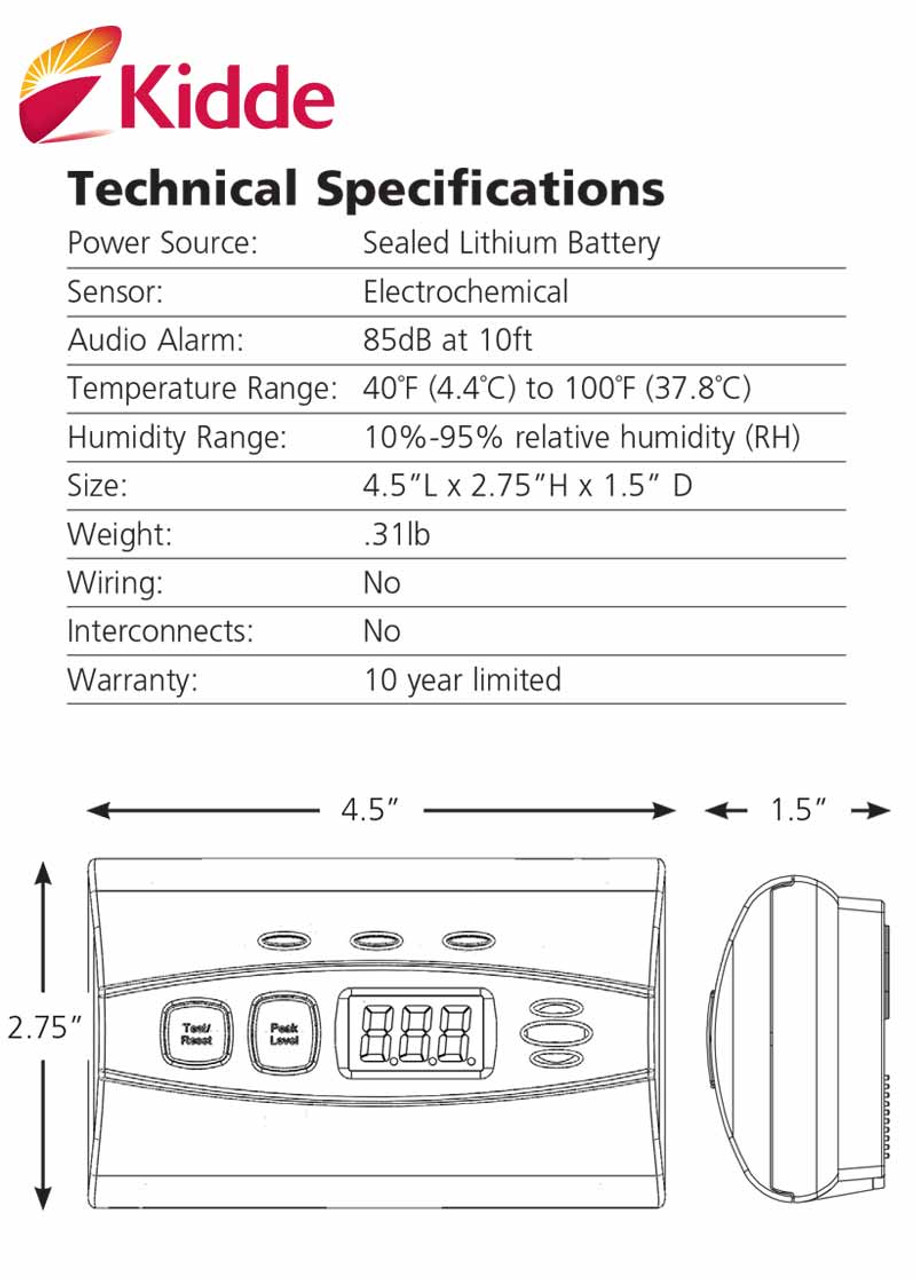 Sealed Lithium Battery Power Carbon Monoxide Alarm C3010