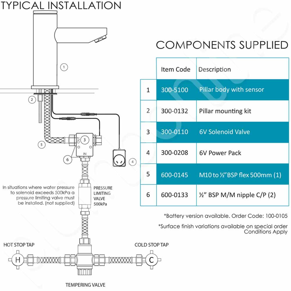 Sensor Tap by Autoflo Basin Pillar Chrome 6V Mains Power