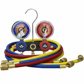 Mastercool 2 Way Aluminum Manifold Gauge Set 80mm R22 R407C R32 R410A 3 x 150cm Hoses MC93661-EB1 Mastercool 2 Way Aluminum Manifold Gauge Set 80mm R22 R407C R32 R410A 3 x 150cm Hoses MC93661-EB1