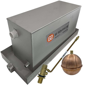 45L Stainless Steel Header Feed and Expansion Tank FT45 with Safety Tray Kit Float Valve and Copper Float 95°C | G2 Tech