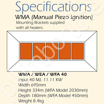 Gas Heater Wall Mount Manual Ignition Infra Red 40Mj 11.11kW | 5 Tile | LP - Spec