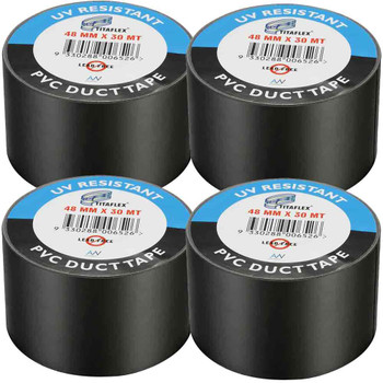 Black Duct Tape UV, Moisture & Chemical Resistant Lead Free 48mm x 30m 4 Pack