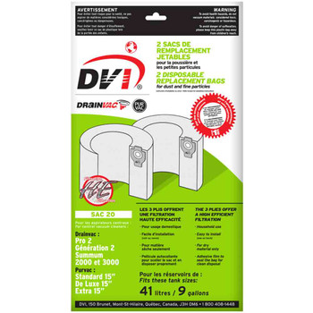 DrainVac Central Ducted Vacuum Cleaner System 3-ply cloth dust bags for 41 litre Twin Motor systems 2 Pack