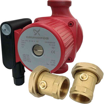 Grundfos UPS 32-80N (180) Circulators Pump with 32mm Ball Valve Brass Union PN. 95906448+93108691