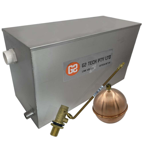 45L Stainless Steel Header Feed and Expansion Tank FT45 Kit Float Valve and Copper Float 65°C | G2 Tech