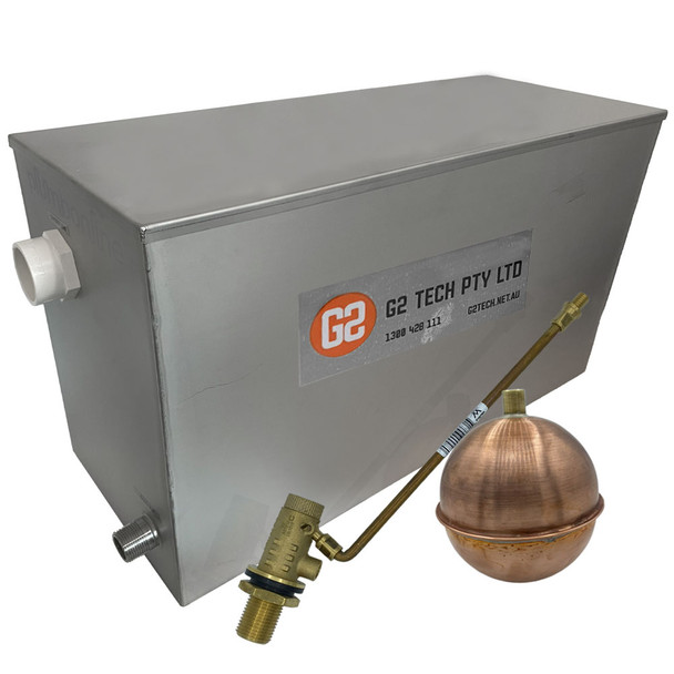 45L Stainless Steel Header Feed and Expansion Tank FT45 Kit Float Valve and Copper Float 95°C | G2 Tech