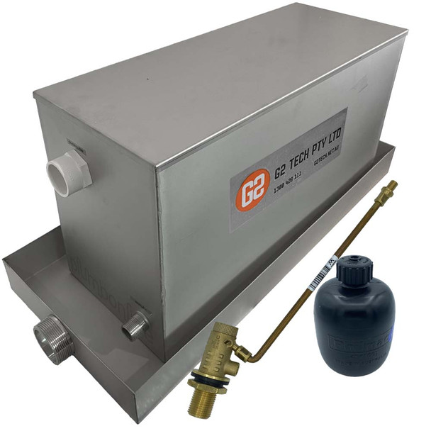 45L Stainless Steel Header Feed and Expansion Tank FT45 with Safety Tray Kit Float Valve and Plastic Float | G2 Tech