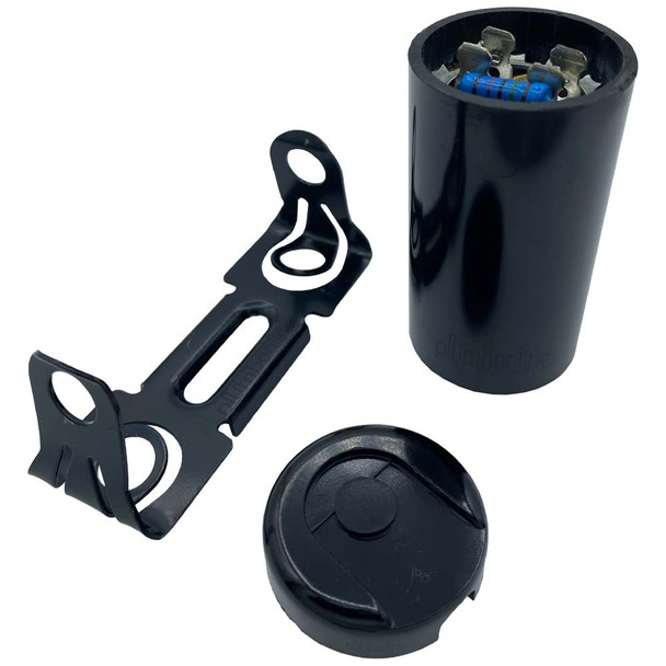 Motor Start Capacitor 40–50 µF 250VAC with End Cap, Mounting Bracket & Discharge Resistor