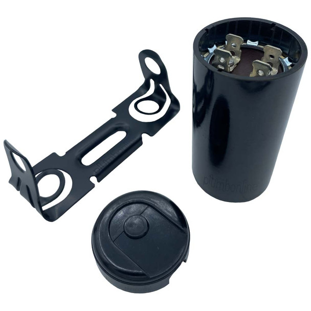 Motor Start Capacitor 50–63 µF 250VAC with End Cap, Mounting Bracket & Discharge Resistor