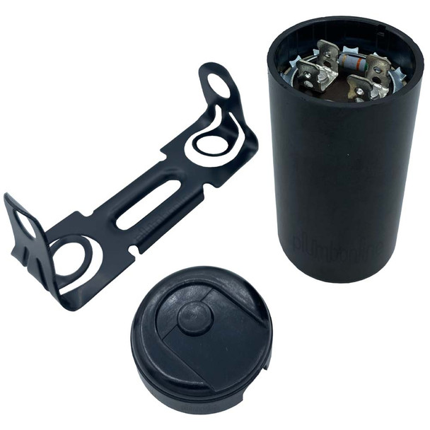 Motor Start Capacitor 72–88 µF 250VAC with End Cap, Mounting Bracket & Discharge Resistor