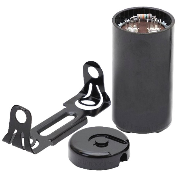 Motor Start Capacitor 250–315 µF 250VAC with End Cap, Mounting Bracket & Discharge Resistor