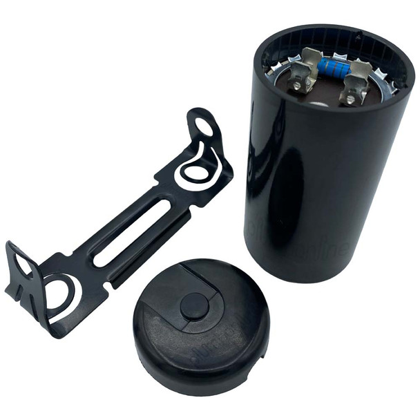 Motor Start Capacitor 270–324 µF 250VAC with End Cap, Mounting Bracket & Discharge Resistor