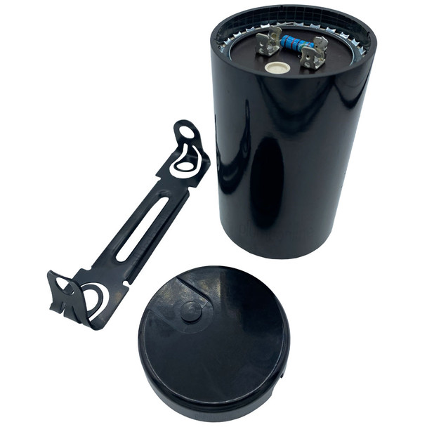 Motor Start Capacitor 200–250 µF 330VAC with End Cap, Mounting Bracket & Discharge Resistor