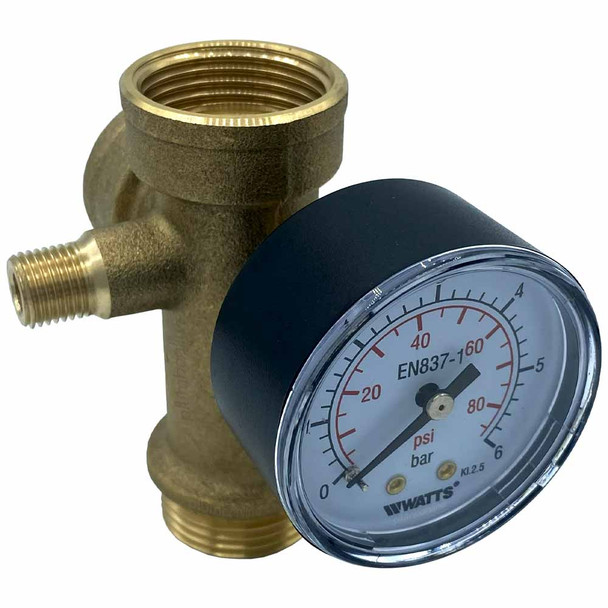 DAB Pressure Pump Bronze 5 Way Connector Tee & 6 Bar Pressure Liquid Filled Gauge Kit