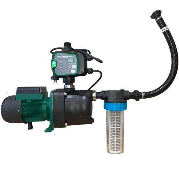 DAB Jetcom 62NXT Pressure Pump Surface Mounted with Automatic Controller, Water Pump Pre Filter POL-WF2A and Hose