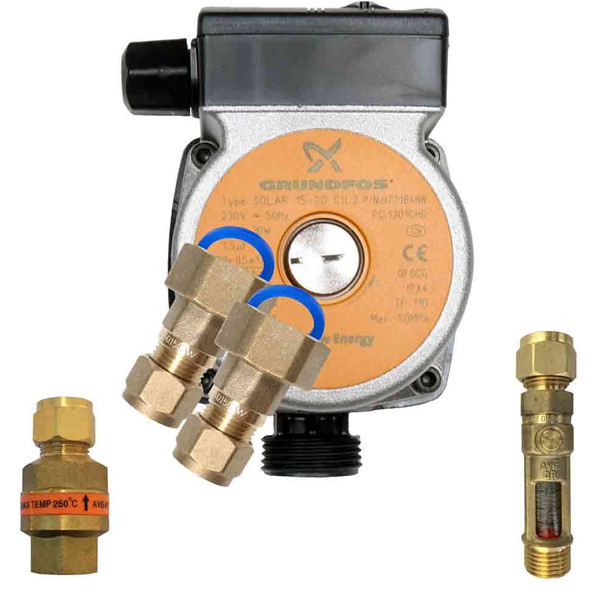 Solar Hot Water Service Pack - Grundfos pump | unions | N.R.V | Flow Meter