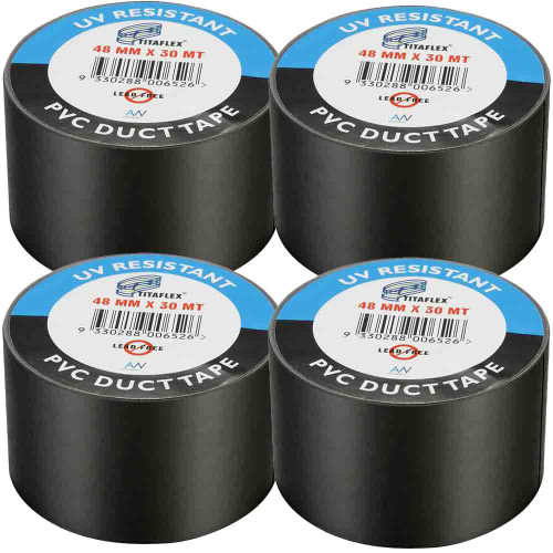 Black Duct Tape UV, Moisture and Chemical Resistant Lead Free 48mm x 30m 4 Pack