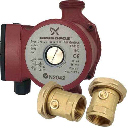 Grundfos UPS 2060N (150) Circulator Pump with 20mm Ball Valve Brass