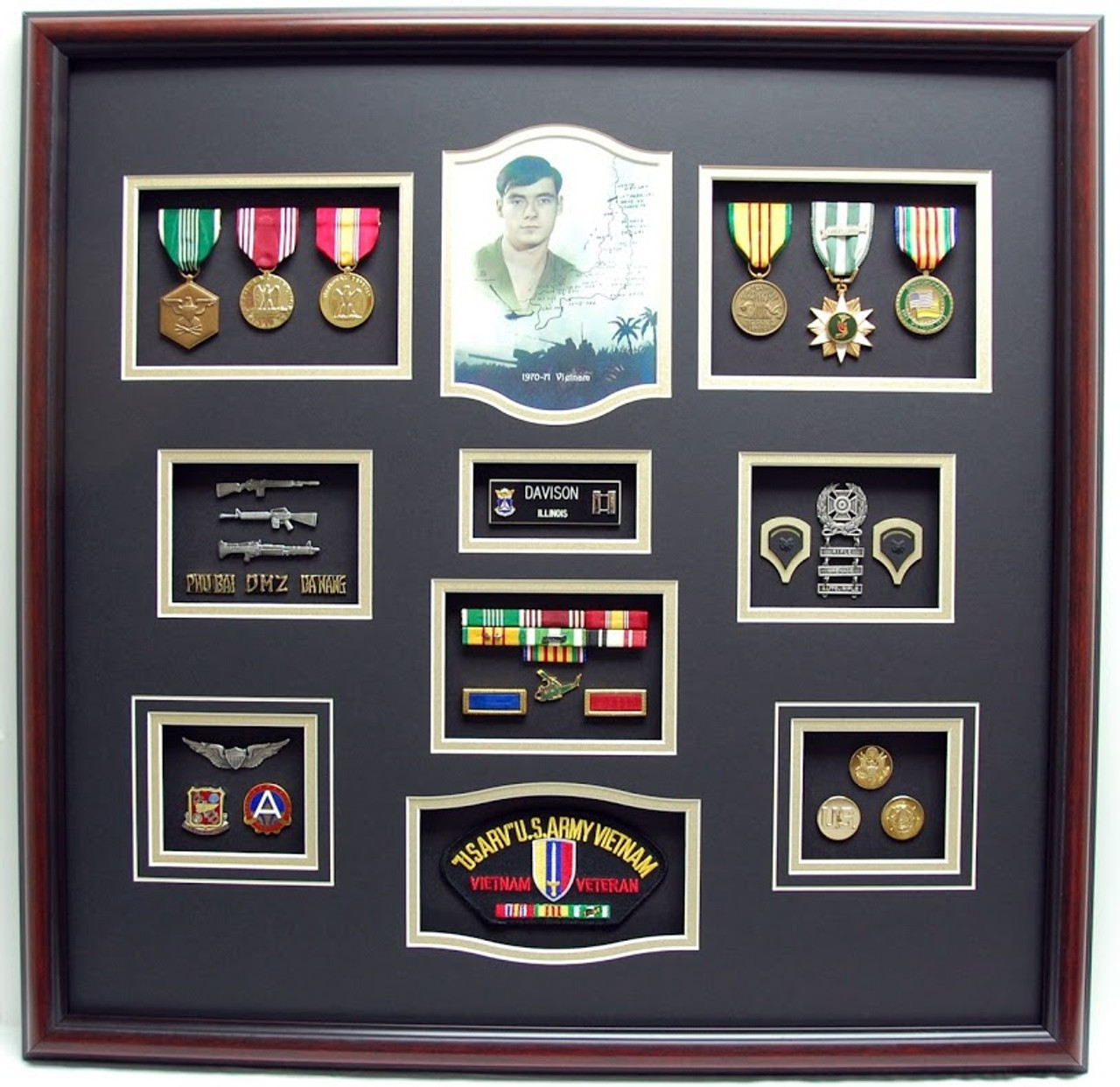 Collector's Pin Display Case Shadow Box with Vietnam