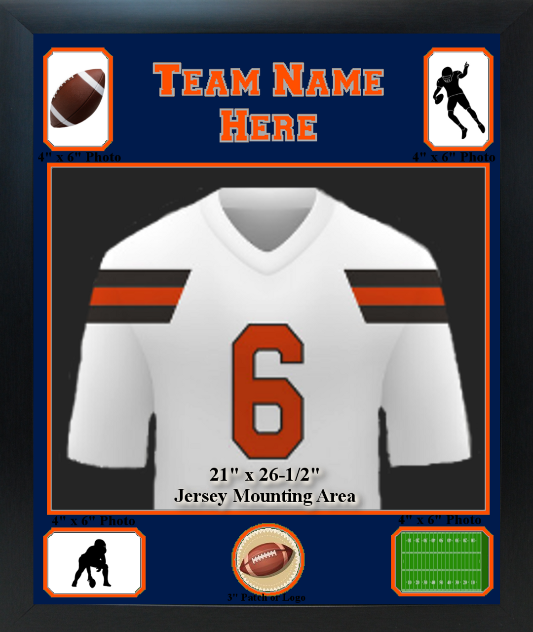 Sports Jersey Frame with Team Name, Photos and Logo Windows