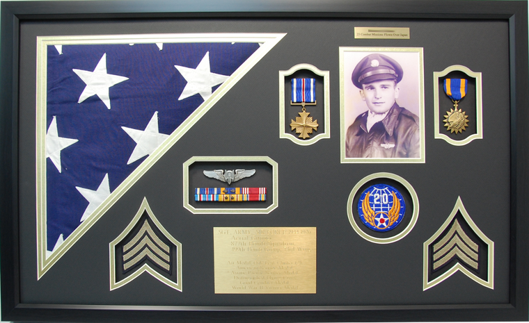 U.S. Army Air Force Pilot with 25 Missions over Japan Shadow Box Display