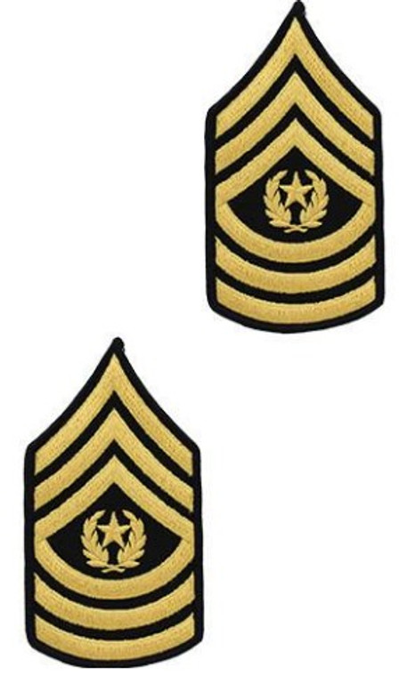 Army Chevron: Command Sergeant Major - gold embroidered on blue - pair