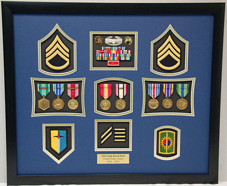 20" x 24" US Army SSG Dress Blues Patch Shadow Box Display Case